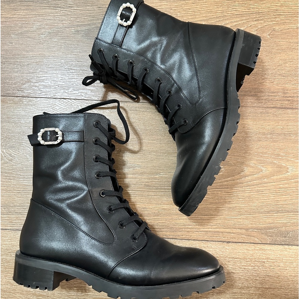 Stuart Weitzman Dazzle Leather Combat Boots